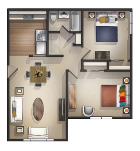 2 Bedroom Apartment Floor Plan - Sanford Manor Apartments, Maine